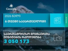 6 თვეში საქართველოში 3 მილიონზე მეტი საერთაშორისო მოგზაურის ვიზიტიშედგა